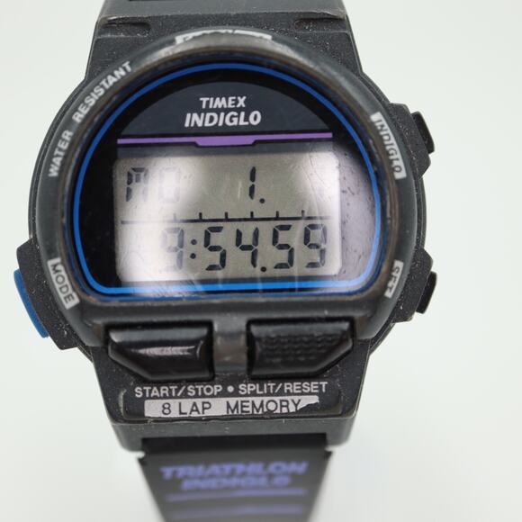 Vintage Timex Ironman Triathlon Indiglo Watch Women 33mm Black Blue 1996 Working - Picture 8 of 16